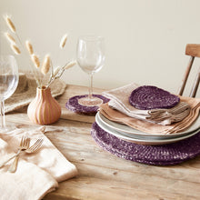 GUNIN Crochet Table Mats & NIMRIT Coasters Banana Allo 4pc Sets Plum Purple