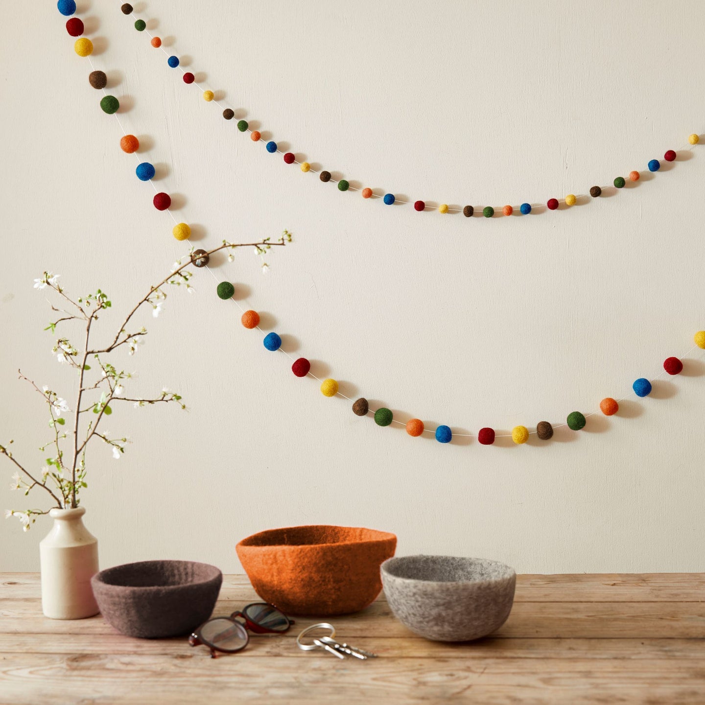UTSHA Boho Mini Felt Ball Pompom Garland 200cm
