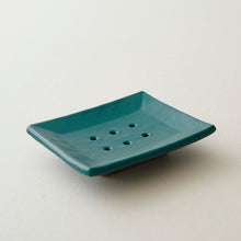 MAATI Handmade Glazed Stoneware Rectangular Soap Dish Teal Green