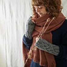RAJA Cable Knit Wool Lined Wristwarmer Gloves Light Grey