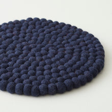 MILDO Handmade Felt Ball Table Mat Trivet Navy Blue