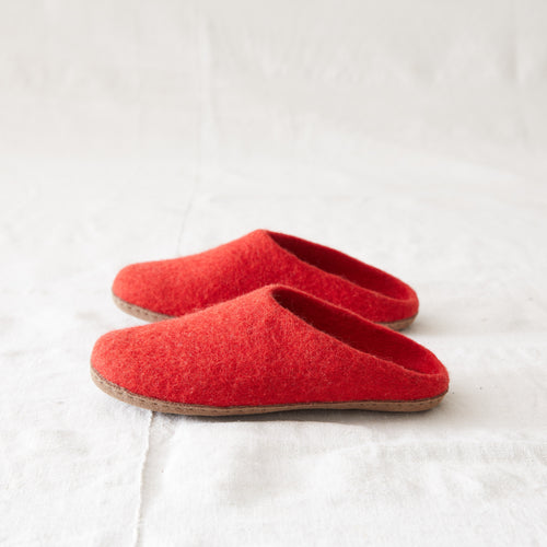 MITA Handmade Eco Felt Mule Slippers Limited Edition Berry Red