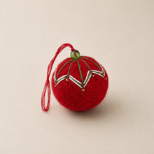 NAINA Embroidered Eco Beaded Felt Bauble Art Deco Berry Red