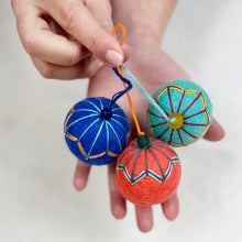 NAINA Embroidered Eco Beaded Felt Bauble Art Deco Set 3 Vivid
