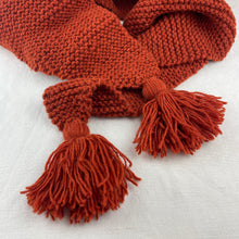 NARBU Handknit Chunky Triangle Tassel Shawl Scarf Rust Orange