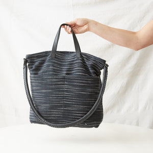 OMA Woven Cotton Leather Double Handle Handbag