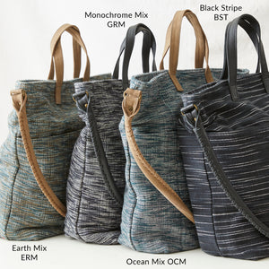 OMA Woven Cotton Leather Double Handle Handbag