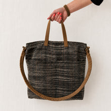 OMA Woven Cotton Leather Double Handle Handbag Neutral Stripe
