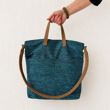 OMA Woven Cotton Leather Double Handle Handbag Ocean Aqua