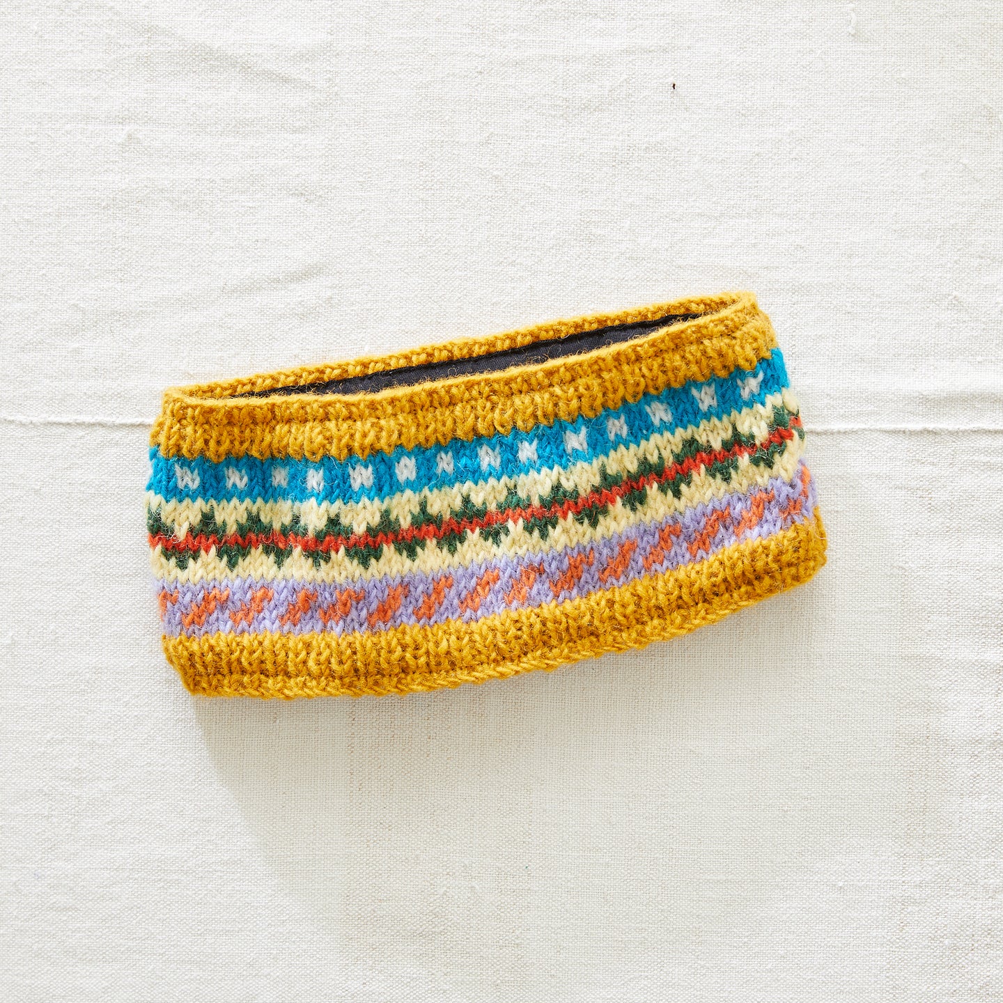 PALLAVI Fair Isle Earwarmer Headband Lined Eco Wool Mustard 
