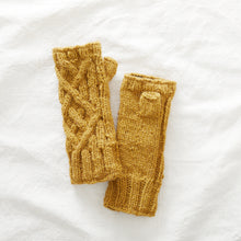 RAJA Cable Knit Wool Lined Wristwarmer Gloves Mustard Yellow