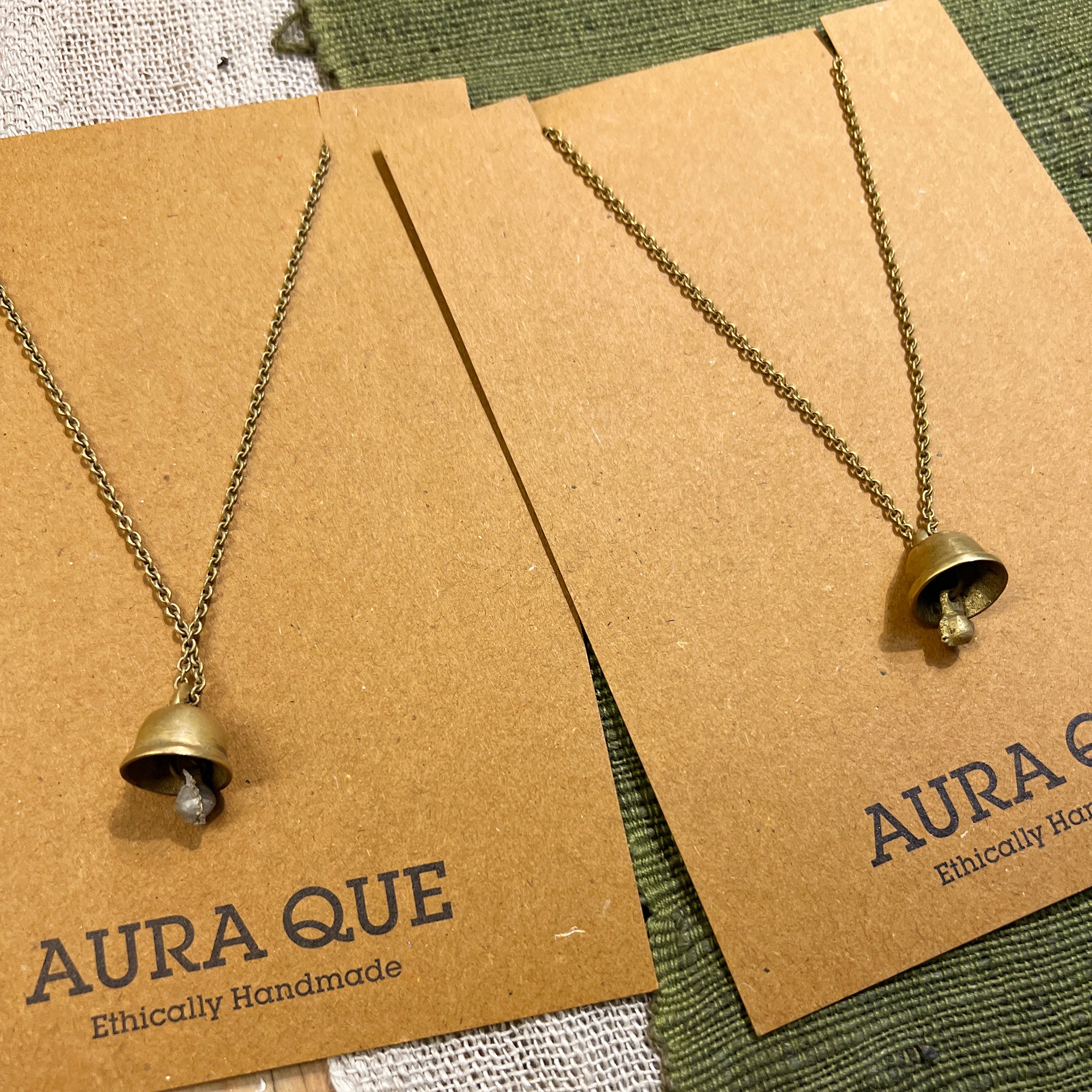 RANI Handmade Quirky Brass Bell Pendant Necklace AURA QUE