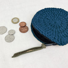 RICA Crochet Wool Circular Spiral Coin Purse Ocean Blue