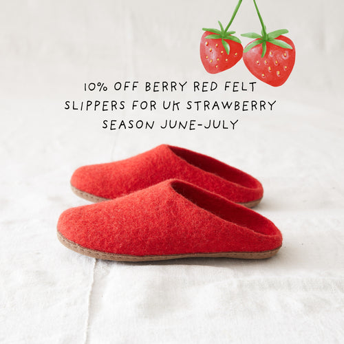 MITA Handmade Eco Felt Mule Slippers Limited Edition Berry Red