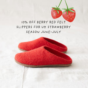 MITA Handmade Eco Felt Mule Slippers Limited Edition Berry Red