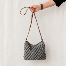 SUMAN Crochet Boho Bobble Cross Body Handbag Light Grey