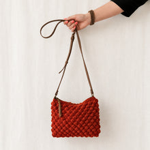SUMAN Crochet Boho Bobble Cross Body Handbag Rust Orange
