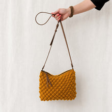 SUMAN Crochet Boho Bobble Cross Body Handbag Mustard Yellow