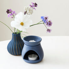 KALIKA Stoneware Textured Stripe Bottle Bud Vase Ocean Blue