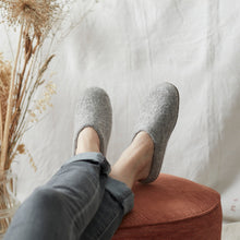 MITA Grey Slippers: Light Grey Wool Mules