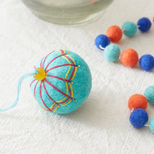 NAINA Embroidered Eco Beaded Felt Bauble Art Deco Set 3 Vivid