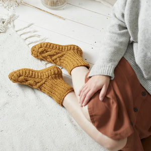 JANA Cable Knit Wool Cosy Lined Slipper Socks