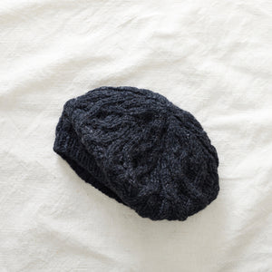 HEMANTA Cable Handknit Wool Jersey Lined Beret Hat