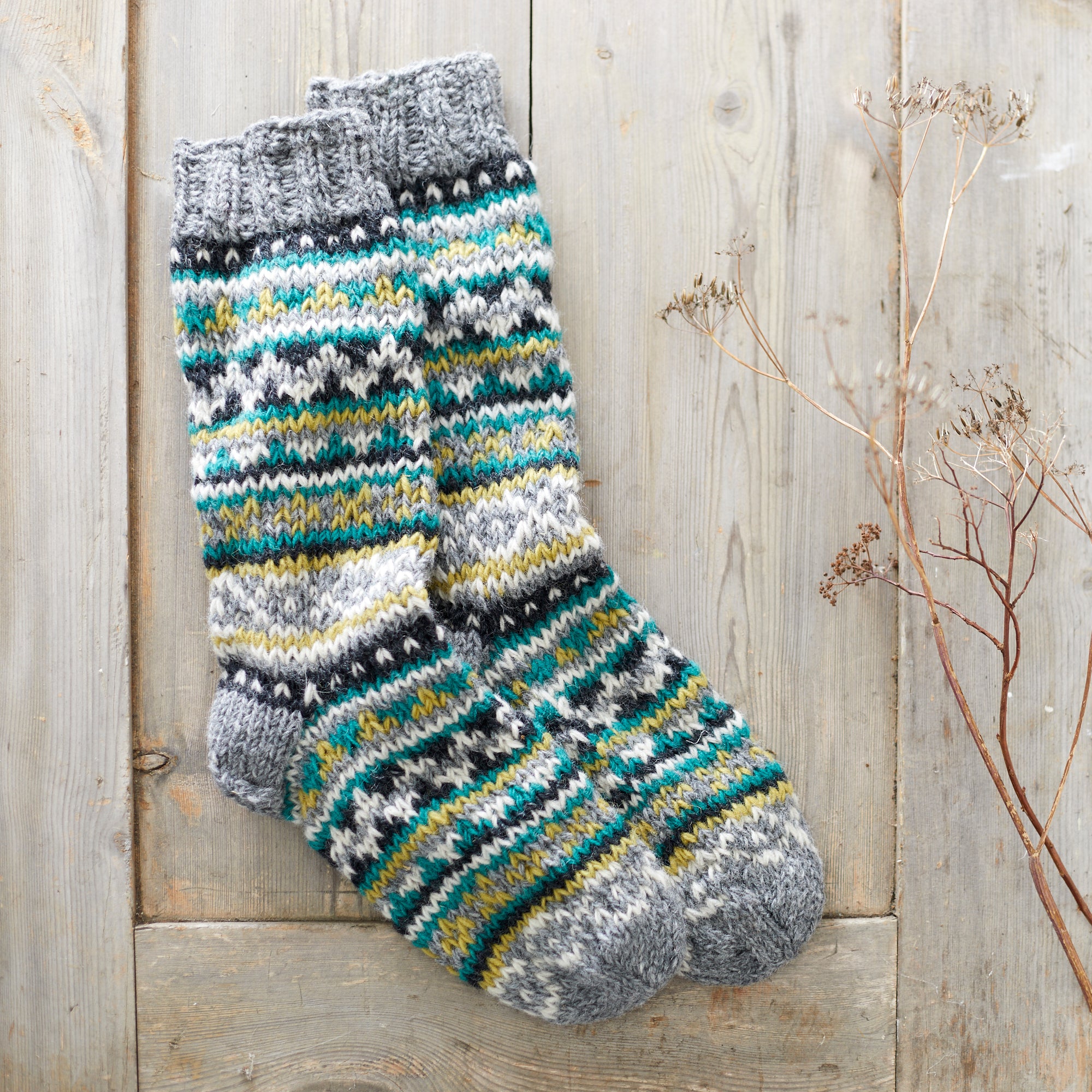 ANEKA Fair Isle Wool Jersey Lined Slipper Socks AURA QUE