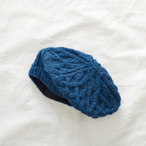 HEMANTA Cable Handknit Wool Jersey Lined Beret Hat