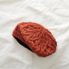 HEMANTA Cable Handknit Wool Jersey Lined Beret Hat