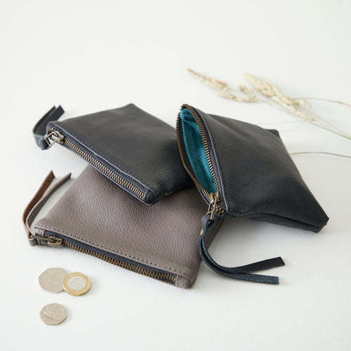 VIPATTI Slimline Leather Coin Purse Contrast Lining